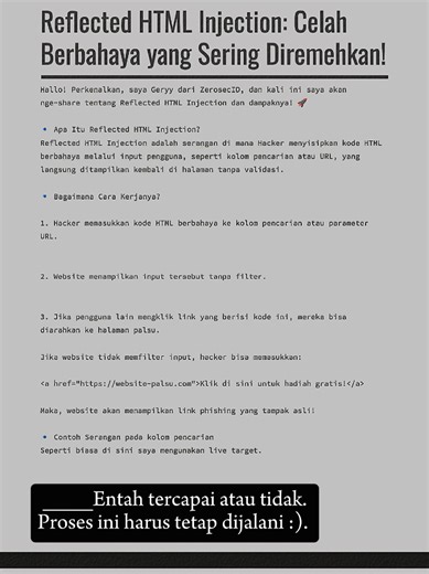 "Jadilah Seperti HTML INJECTION sering di remehkan namun memberikan da...