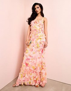 ASOS LUXE 3D floral ruffle maxi dress with tie back in floral print | ASOS