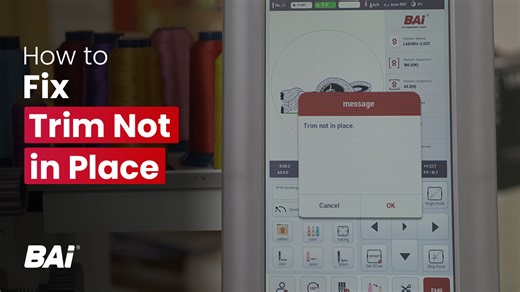 How to Fix 'Trim Not in Place' Error | Beginner BAi Embroidery Machine Tutorial Getting a “Trim Not in Place” error on your BAi embroidery machine? In this video, Alan shows you the quick fixes — from cleaning thread nests to adjusting the trim sensor — so you can get back to smooth stitching fast! #baiembroiderymachine #embroiderytutorial #EmbroideryForBeginners #beginnerembroidery #embroiderytips | BAi Embroidery Machine