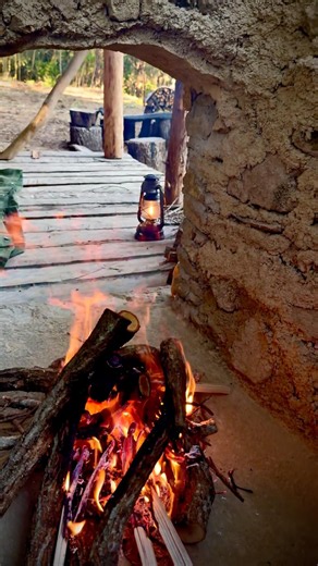 bush craft shelter(19)山小屋には欠かせない、暖炉作り。