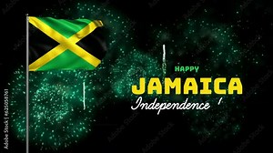 Happy Jamaica Independence Day animation with Jamaica Flag and fireworks background. Great for celebrating Jamaican independence day