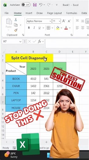 Split cells diagonally in Excel 😲 Hidden trick! #ExcelTips #ExcelShorts #LearnExcel