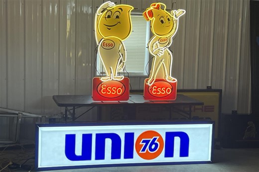 No Reserve: Neon Esso Character Signs & Illuminated Union 76 Sign