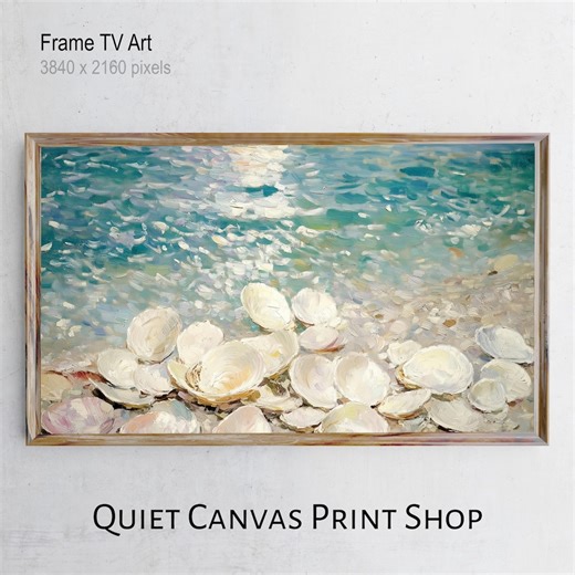 Coastal Oyster Shells Frame TV Art, Beach House Serene Painting (digital Download) - Etsy