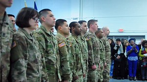 Family and friends filled the Riverdale Armory to say farewell to more than 140 Citizen-Soldiers beginning a nearly year-long deployment to the Horn of Africa. The 2-113th Infantry Regiment was deployed to Southwest Asia in 2014, with previous missions in Iraq and Guantanamo Bay, Cuba. This is one of a dozen sendoffs being held around the state as more than 2,000 New Jersey soldiers are being mobilized for military service around the world. The 2-113th Infantry Regiment’s will be conducting towe