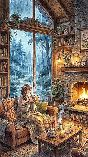 Coffee by the Fireplace on a Rainy Evening ☕🔥 | Cozy Anime Ambience