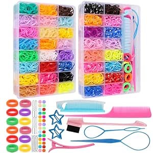 40-Color Rubber Bands for Hair with 15 Styling Tools, 3000 Pcs Colorful Elastic Hair Ties & Organizer Box for Girls & Kids