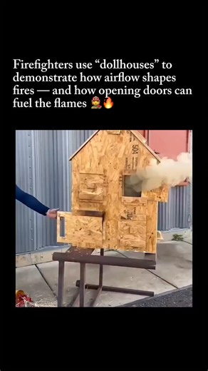 @smartfactdaily on Instagram: "Firefighters use training dollhouses to clearly show how fire, heat, and smoke move inside buildings. These scaled models replicate real fire behavior, revealing how flames and smoke travel through rooms and hallways just like they would in an actual structure.⁠ One of the most important lessons demonstrated is door control. Opening a door or window introduces oxygen that can rapidly intensify a fire and push extreme heat throughout the space, while closed doors ca