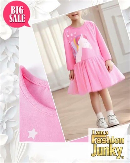 Children's Unicorn Print Long Sleeve Tulle Dress