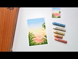 오일파스텔 초보, 나뭇잎이 살랑거리는 봄 하늘 풍경 그리기🌿 | Oil pastel Drawing for Beginner
