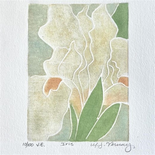 Iris Flower Woodblock Print, White-line Woodcut, Original Handprinted Mini Art, Small Floral Wall Artwork,handmade Floral Gift for Gardeners - Etsy