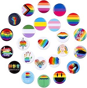 24 Rainbow Pride Buttons - Gay Pride Lapel Pins for Clothes, Backpacks, Hats & Decor