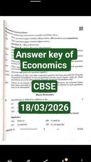 Answer key of Economics class 12th CBSE #cbse #exam #economics