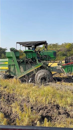 John Deere harvester stuck in mud #shorts #trending #tractor