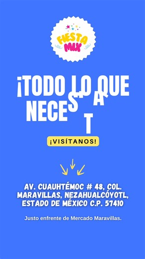¡Es súper fácil! Ven por Av. Pantitlán, sigue sobre Av. Cuauhtémoc y antes de terminar el Mercado Maravillas… ¡voltea! 👀 🎈Ahí estamos, justo enfrente. 📍Av. Cuauhtémoc #48, Col. Maravillas, Nezahualcóyotl (Frente al Mercado Maravillas) #FiestaMix #TodoParaTuFiesta #DecoraciónDeFiestas #PartyTime #coloniamaravillas #Nezahualcoyotl #NezaYork #Neza | Fiesta Mix