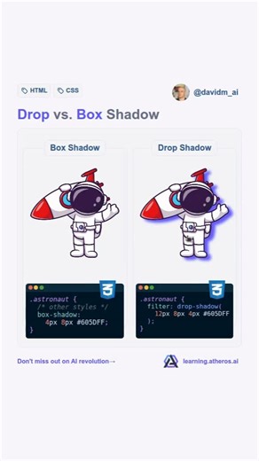 David Mráz on Instagram: "See the difference between #css box shadow and drop shadow properties 🧑‍💻 #webdev #frontenddeveloper #htmlcss #coding"