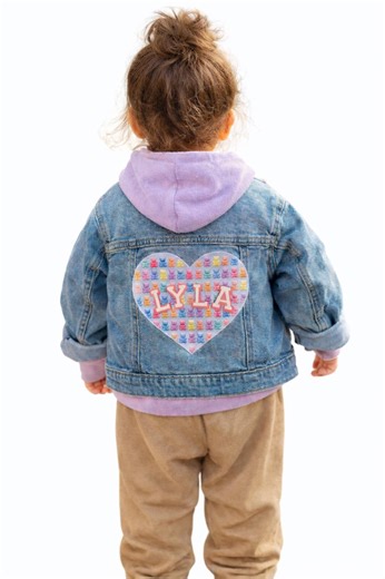 Personalized Girls Denim Jacket With Name | Custom CANDY Gummy Bear Heart Jean Jacket | Toddler Kids Birthday Gift - Etsy