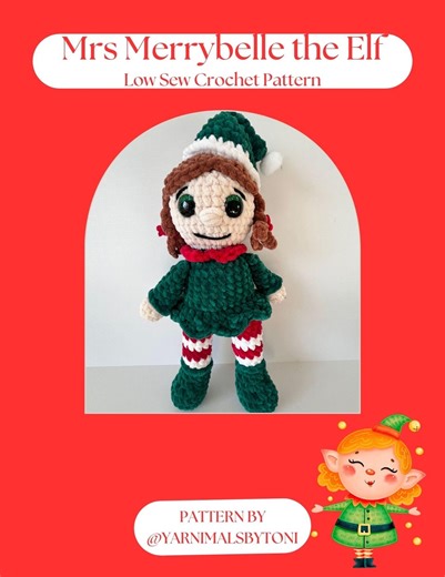 Crochet Elf Pattern: Mrs. Merrybelle, Low Sew (instant PDF Download) - Etsy