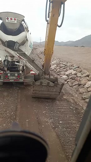 Concrete Mixer Truck and Excavator in Action