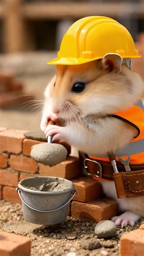 THE CUTEST CONSTRUCTION WORKER! Hamster Building a Brick Wall #Shorts
