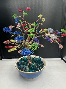 Handmade Colorful Wire Bonsai Tree in Blue Ceramic Bowl - Etsy