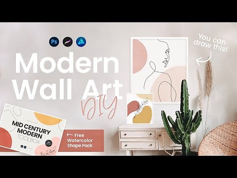 Mid Century Modern Decor DIY • Easy • Digital Line Art Tutorial + FREE Watercolor Shapes