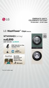Win a 2D1N staycation and choose a FREE Tefal All-in-One Solution Ixeo or RM800 eWallet credit with every LG WashTower™ purchase! Discover the perfect laundry duo with LG WashTower™, LG Front Loader and LG Dryer. Store all your favourite drinks & snacks fresh in a brand-new LG Refrigerator for National Day celebration! Experience effortless post-celebration cleanup with the LG CordZero Vacuum Cleaner! Shop today! 🛒 https://www.lg.com/my/promotions/merdeka-promo-2024 *T&Cs apply. | LG Global