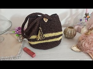 Borsa secchiello a righe crochet bag uncinetto fatta a mano