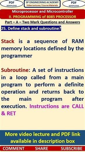 25MP2 Microprocessor and Microcontroller Define stack and subroutine