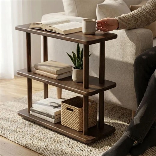 Narrow Solid Wood 3 Tier End Side Table: Space Save Slim Book Organizer Storage Tables, Small Spaces Coffee Table for Sofa - Etsy