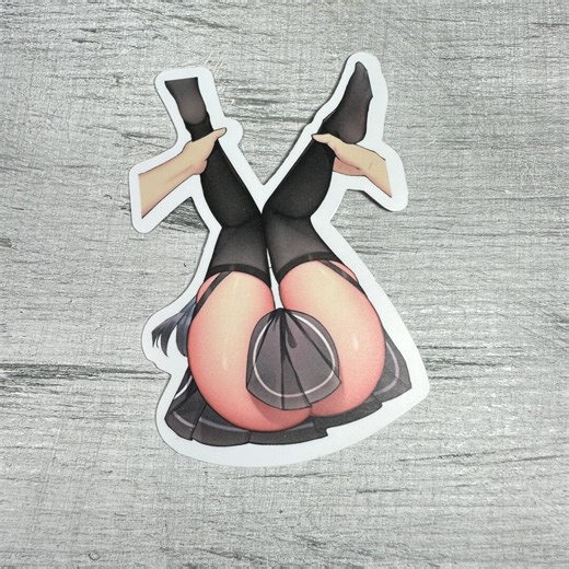 Stockings Anime Pinup Sticker • Cheek Focus Playful Waifu • Adult Mature Waterproof Vinyl Decal - Etsy