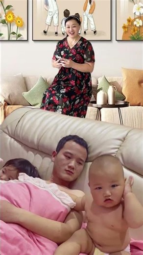 The baby made Dad angry again, haha!/ 아기가 또 아빠한테 화나게 했어요, 하하! 😂