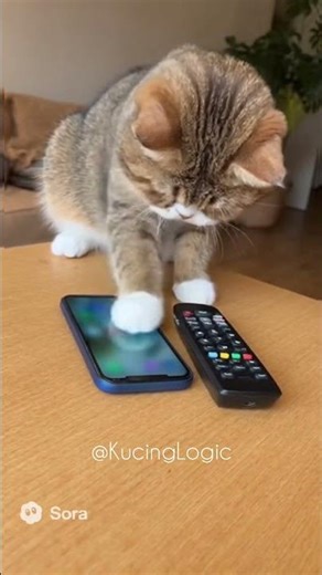 Smart Cat Using Remote and Phone! 📱🐱