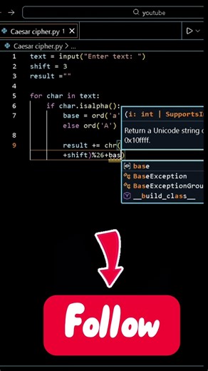 Day 8/100 🔥 Python Text Encoder | Caesar Cipher Mini Project #shorts #shortsfeed
