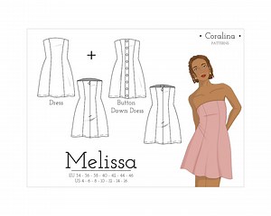 Strapless Mini Dress PDF Sewing Pattern | Button Down Dress Pattern | Two Style Options | Sizes 4-16 (EU 34-46) | Instant Download - Etsy