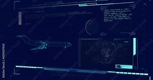 Animation of 3d airplane drawing with scope scanning and data processing Stock Video