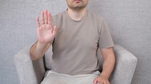 man stop sign. High quality 4k footage