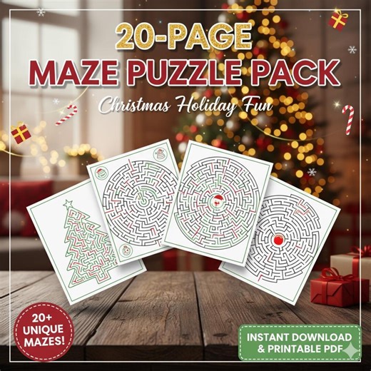 Christmas Maze Puzzle Book | 20 Pages, Holiday Activity (PDF Printable) - Etsy