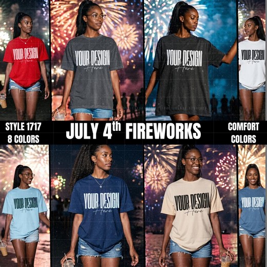 Comfort Colors 1717 T Shirt Mockup PNG | Diverse Black Woman Model, Oversized Aesthetic Summer Beach, Fourth of July Firework Digital Mockup - Etsy