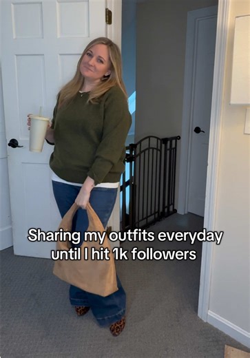 Going classic today with pieces we all have in our closet. Elevate your plain sweater by layering it with a white tee underneath, add a printed flat for a little flare and you’re ready for lunch with girlfriends. #fyp #roadto1k #affordablefashion #momstyle #classicstyle