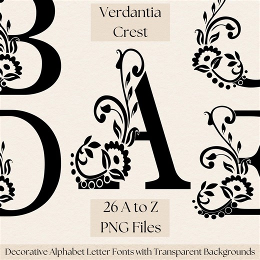 Floral Decorative Alphabet Letters PNG | A–Z Botanical Monogram Font, Elegant Flower Designer Alphabet, High Resolution Transparent PNG - Etsy