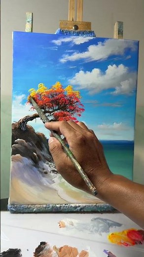 Easy Autumn Tree Painting 🍁 | Highlight Drawing Tutorial for Beginners #Shorts