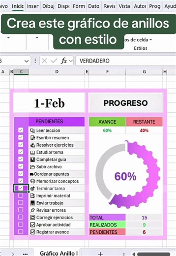 Crea este gráfico de anillos con estilo en Excel. 😎
