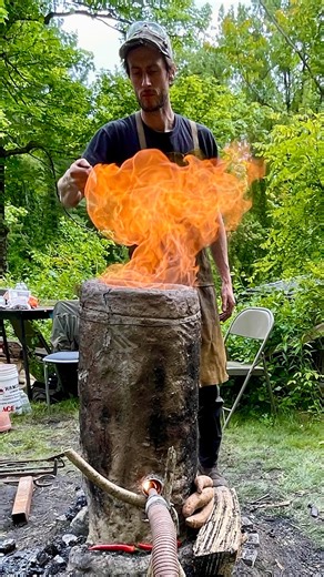 Luckynailblacksmith.etsy.com on Instagram: "Tapping slag is a process thats crucial to a successful iron bloomery firing. Bloomery furnaces are used to smelt iron ore and charcoal to create iron. During this process, impurities in the iron ore separate and combine to form a molten byproduct called slag. Slag is essentially a glassy or stony substance that floats on top of the molten or semi-molten iron. Slag is crucial for the bloomery process because it helps separate the iron from the impuriti