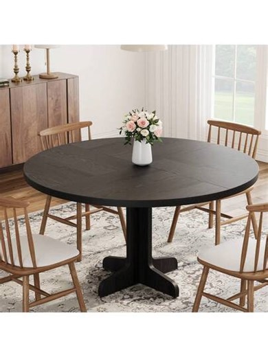 47Inch Round Farmhouse Dining Table,Modern American Style,Wooden Kitchen Table Set For 4 To 6,Dinner Table With Wooden Top And Legs,Easy Assembly,Suitable For Dining Room Or Living Room | SHEIN