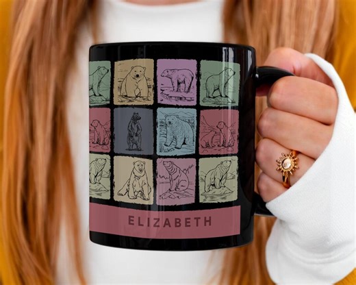 Personalized Polar Bear Mug With Custom Name, Vintage Retro Polar Bear Coffee Cup, Arctic Animal Lover Gift, Cute Bear Mom Dad Mug - Etsy