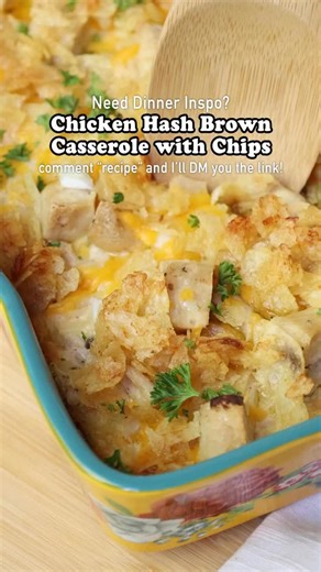 Potatoes are always the answer. Potato Chip Chicken Casserole 🥔🧀 Creamy, cozy, and topped with crunch. ✅ Comment RECIPE follow and I’ll DM you the link ‍ ⏲️ The Shortcut: This is perfect for a rotisserie chicken, so there’s no cooking raw chicken and way less prep. ‍ This easy chicken hash brown casserole is pure comfort food made simple. Frozen hash browns, condensed soup, and shredded or diced rotisserie chicken come together in one dish, then get topped with crushed potato chips for a salty