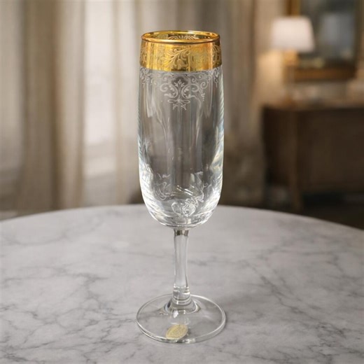 Vintage Cellini Blown Crystal Champagne Flutes | 24k Gold Rim | Italian Glassware Set of 4 - Etsy