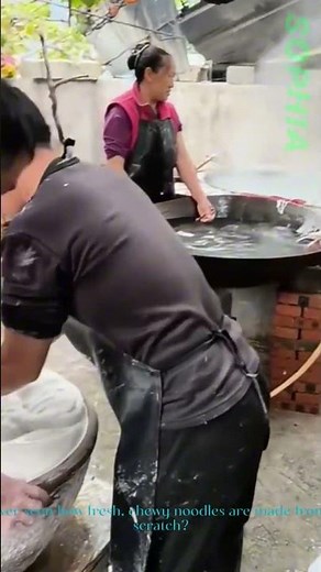 Traditional Noodle Making: Hand-Pouring Starch Batter Into Fresh Noodles