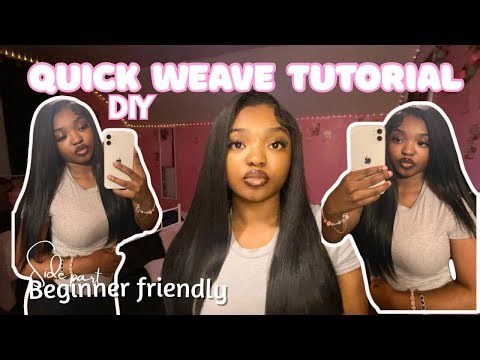 HOW TO DO A SIDE PART QUICK WEAVE *beginner friendly tutorial * seamless install 😍😍